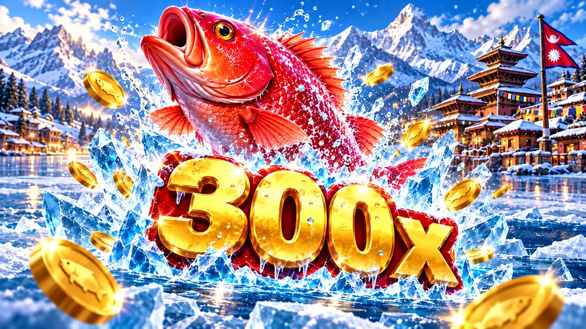 Large red fish beside a 300x multiplier on the Ice Fishing result screen